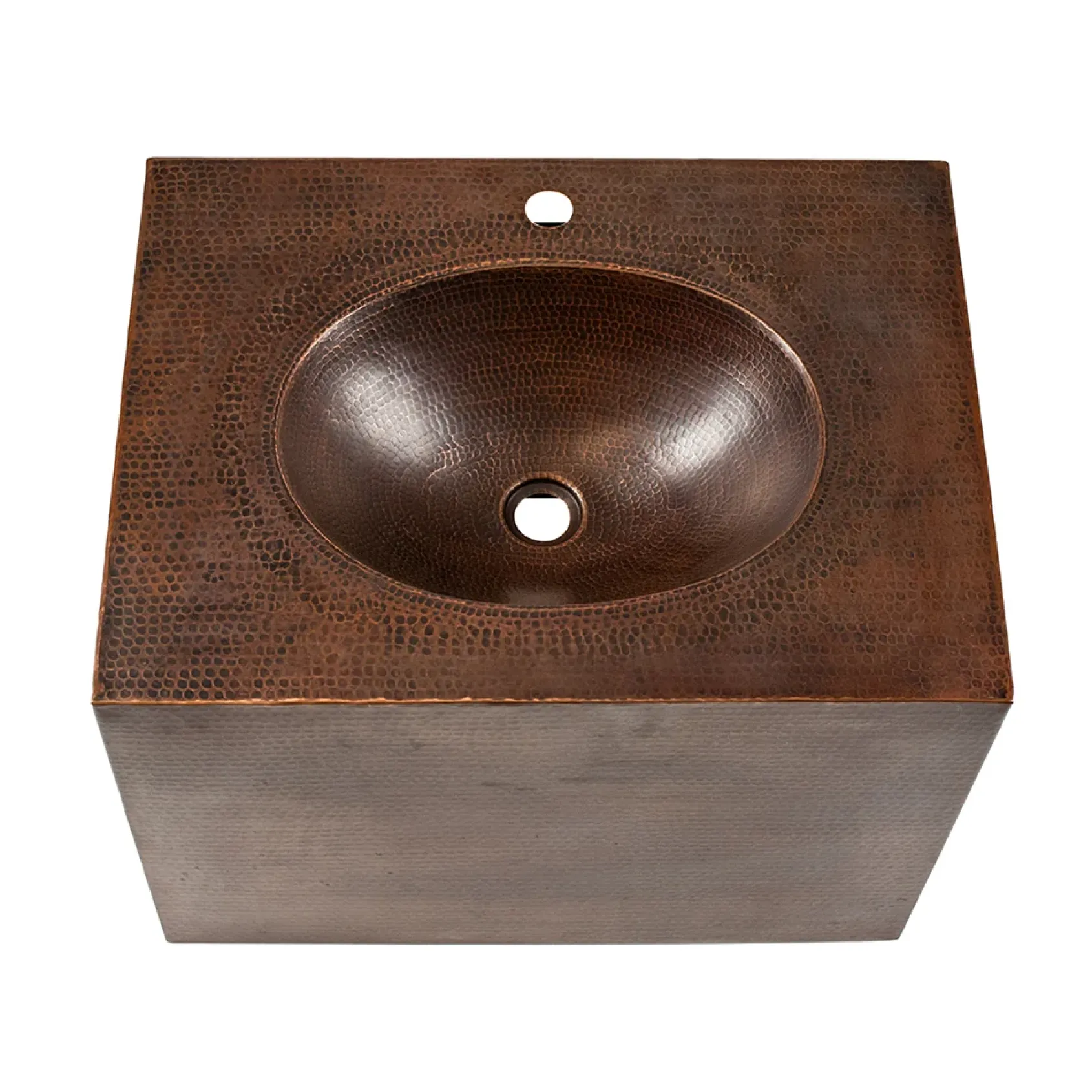 Premier Copper Products 24" Hammered Copper Wall Mount Bathroom Vanity with Sink, Single Faucet Hole, 17 Gauge, Oil Rubbed Bronze, VADB24181