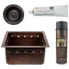 Premier Copper Products 16" Gourmet Rectangular Hammered Copper Bar/Prep Sink w/ Barrel Strap Design, Matching Drain and Accessories, Oil Rubbed Bronze, BSP5_BREC16DBBS-D