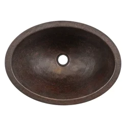 Premier Copper Products 19" x 14" Oval Dual - Undermount or Drop In Terra Firma Copper Bathroom Sink, Dark Brown, 10 Gauge, TFLO19FDB