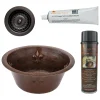 Premier Copper Products 16" Round Copper Prep Bar Sink w/ Fleur De Lis and 3.5" Drain Opening, Matching Drain and Accessories, Oil Rubbed Bronze, BSP5_BR16FDB3-D