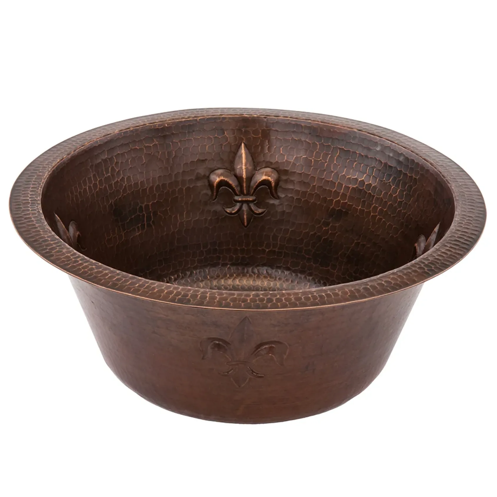 Premier Copper Products 16" Round Copper Prep Bar Sink w/ Fleur De Lis and 3.5" Drain Opening, Matching Drain and Accessories, Oil Rubbed Bronze, BSP5_BR16FDB3-D