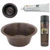 Premier Copper Products 16" Round Hammered Copper Prep Bar Sink w/ 3.5" Drain Opening, Matching Drain and Accessories, Oil Rubbed Bronze, BSP5_BR16DB3-D