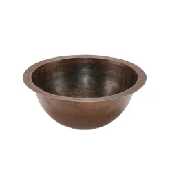 Premier Copper Products 14" Round Under Counter Hammered Copper Bathroom Sink, Matching Drain and Accessories, Oil Rubbed Bronze, BSP5_LR14FDB-P