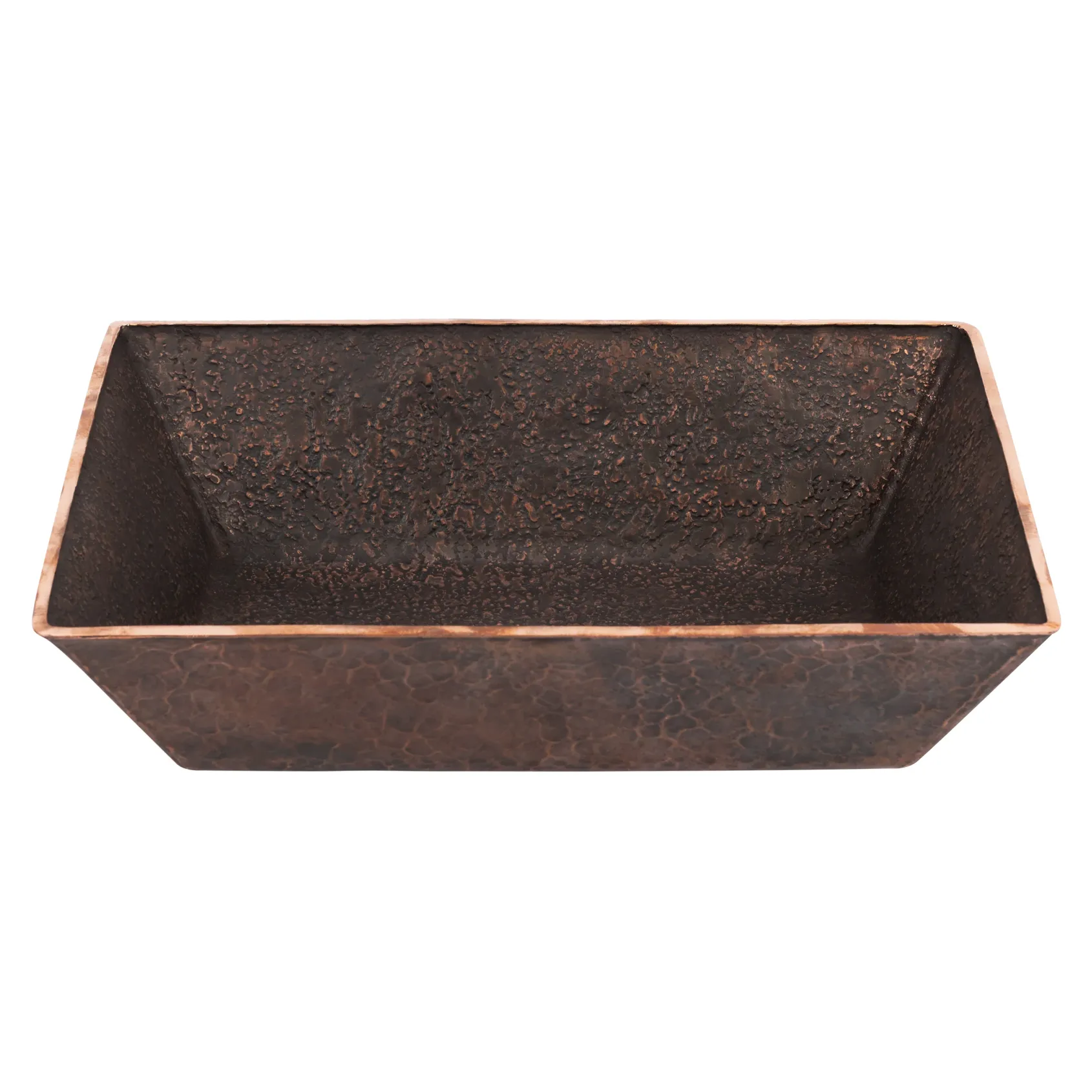 Premier Copper Products 15" x 11" Rectangle Vessel - Above Counter Terra Firma Copper Bathroom Sink, Dark Brown, 10 Gauge, TFVREC15DB