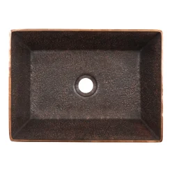 Premier Copper Products 15" x 11" Rectangle Vessel - Above Counter Terra Firma Copper Bathroom Sink, Dark Brown, 10 Gauge, TFVREC15DB