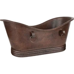 Premier Copper Products 72" Hammered Copper Double Slipper Bathtub With Rings, BTDR72DB