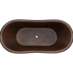 Premier Copper Products 72" Hammered Copper Double Slipper Bathtub With Rings, BTDR72DB