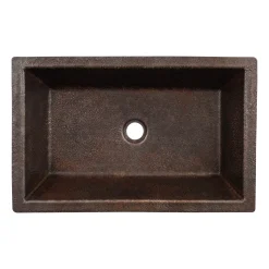 Premier Copper Products 22" x 14" Rectangle Dual - Undermount or Drop In Terra Firma Copper Bathroom Sink, Dark Brown, 10 Gauge, TFLREC22DB