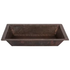 Premier Copper Products 22" x 14" Rectangle Dual - Undermount or Drop In Terra Firma Copper Bathroom Sink, Dark Brown, 10 Gauge, TFLREC22DB