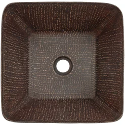 Premier Copper Products 15" Square Copper Bathroom Sink, Oil Rubbed Bronze, VSQ14BDB