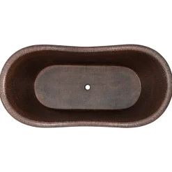 Premier Copper Products 67" Hammered Copper Double Slipper Bathtub with Scroll Base and Nickel Inlay, BTN67DB