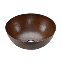 Premier Copper Products 13" Small Round Vessel Hammered Copper Bathroom Sink, Matching Drain and Accessories, Oil Rubbed Bronze, BSP5_VR13BDB-P