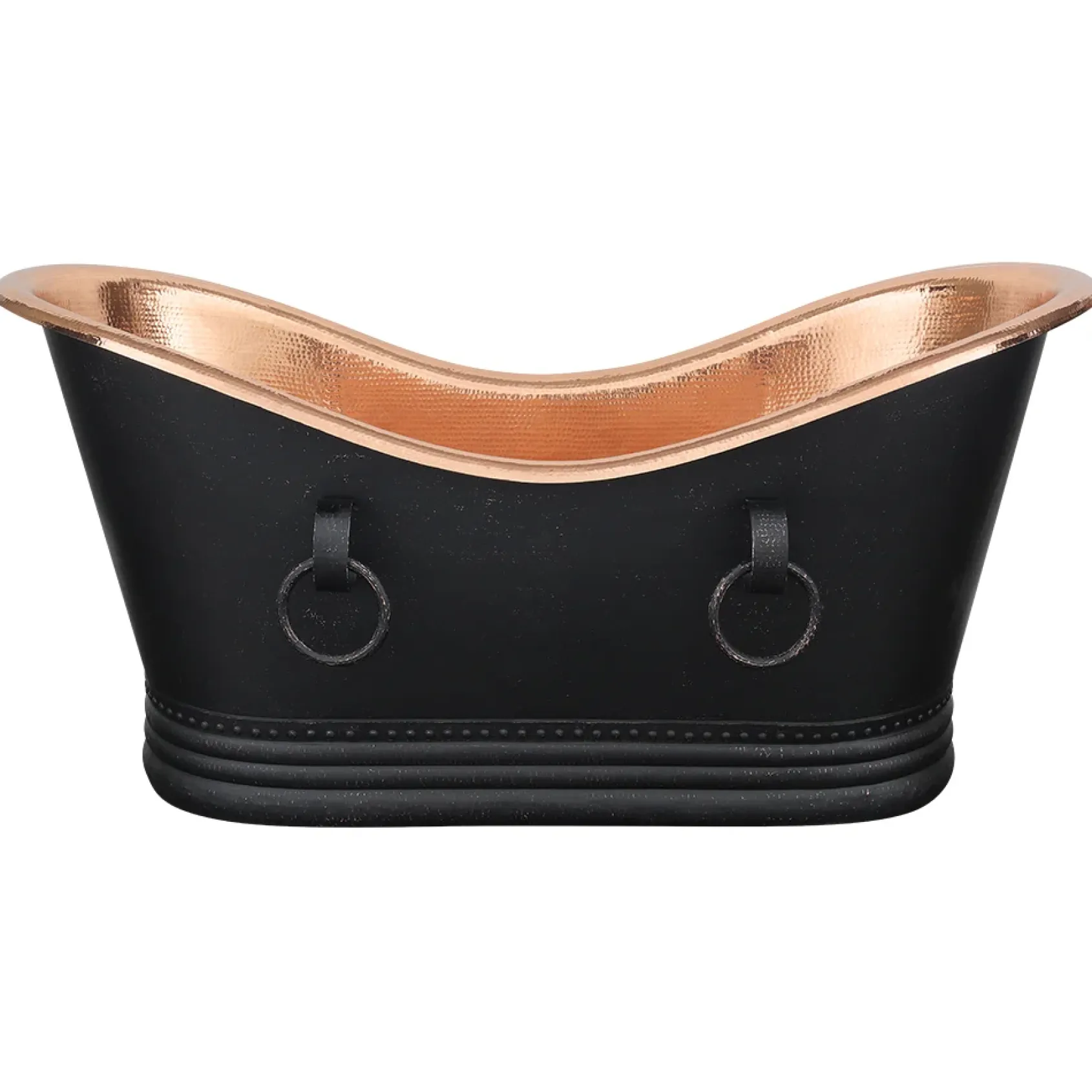 Premier Copper Products 67" Hammered Copper Freestanding Bathtub, Glazed Black with Polished Copper, BTDR67BLKP