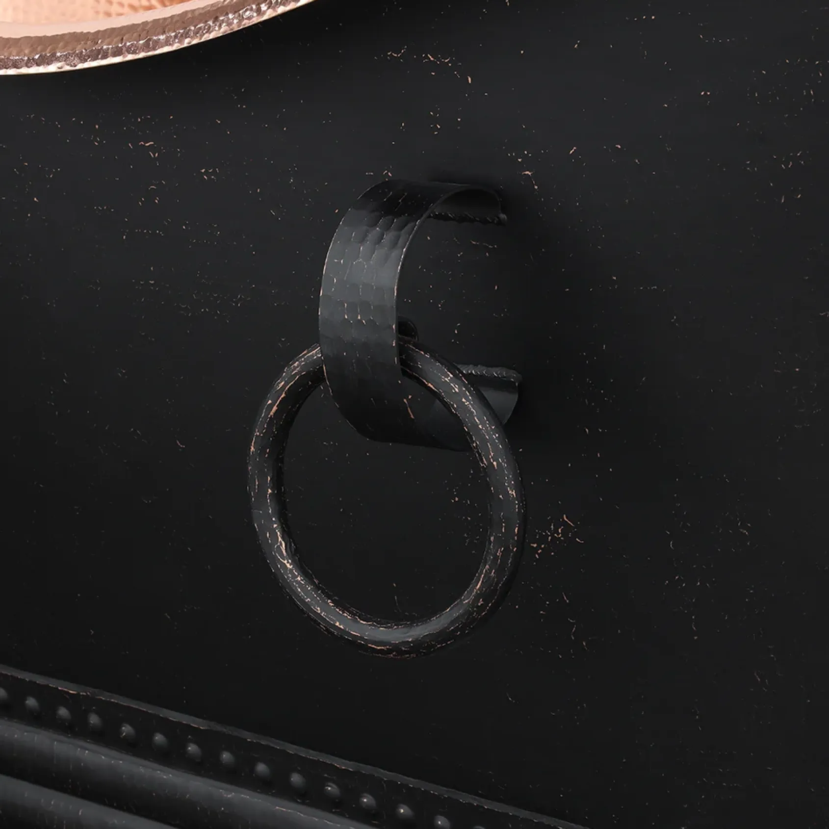 Premier Copper Products 67" Hammered Copper Freestanding Bathtub, Glazed Black with Polished Copper, BTDR67BLKP