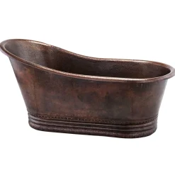 Premier Copper Products 67" Hammered Copper Single Slipper Bathtub and Drain Package, Oil Rubbed Bronze, BSP5_BTS67DB