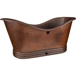 Premier Copper Products 67" Hammered Copper Double Slipper Bathtub with Overflow Holes and Drain Package, Oil Rubbed Bronze, BSP5_BTD67DBOF