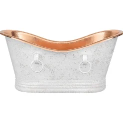 Premier Copper Products 67" Hammered Copper Freestanding Bathtub, Glazed White with Polished Copper, BTDR67WHTP