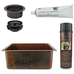 Premier Copper Products 20" Hammered Copper Kitchen/Bar/Prep Single Basin Sink, Matching Drain and Accessories, Oil Rubbed Bronze, BSP5_BREC20DB-G