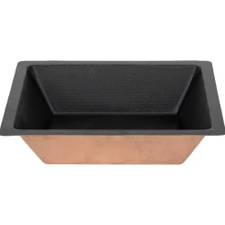 Premier Copper Products 19" x 16" Rectangle Dual - Undermount or Drop In Copper Bathroom Sink, Glazed Black, 17 Gauge, LREC19BLK