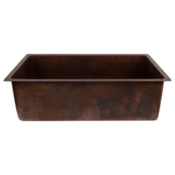 Premier Copper Products 33" Dual - Undermount or Drop In Terra Firma Copper Kitchen Sink, Dark Brown, 10 Gauge, TFKSDB331910