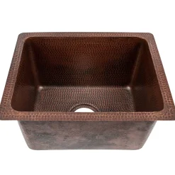 Premier Copper Products 17" Rectangle Hammered Copper Bar/Prep/Laundry/Utility Sink w/ 3.5" Drain Opening, Matching Drain and Accessories, Oil Rubbed Bronze, BSP5_BREC1713DB-D