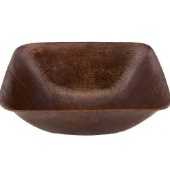 Premier Copper Products 14" Square Vessel Hammered Copper Bathroom Sink, Matching Drain and Accessories, Oil Rubbed Bronze, BSP5_VSQ14BDB-P
