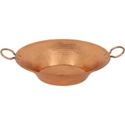 Premier Copper Products 16" Round Miners Pan Vessel Hammered Copper Bathroom Sink in Polished Copper, Matching Drain and Accessories, BSP5_VR16MPPC-P