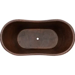 Premier Copper Products 60" Hammered Copper Double Slipper Bathtub With Rings, BTDR60DB