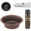 Premier Copper Products 14" Round Hammered Copper Prep Bar Sink w/ 3.5" Drain Opening, Matching Drain and Accessories, Oil Rubbed Bronze, BSP5_BR14DB3-D