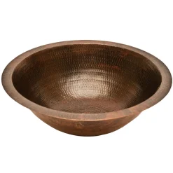Premier Copper Products 17" Round Under Counter Hammered Copper Bathroom Sink, Matching Drain and Accessories, Oil Rubbed Bronze, BSP5_LR17FDB-P