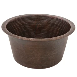 Premier Copper Products 17" Large Round Hammered Copper Bar/Prep Sink, Matching Drain and Accessories, Oil Rubbed Bronze, BSP5_BR17DB-G