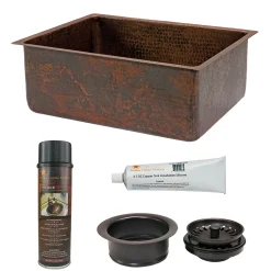 Premier Copper Products 25" Hammered Copper Kitchen Single Basin Sink with Matching Drain and Accessories, Oil Rubbed Bronze, KSP3_KSDB25199