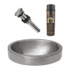 Premier Copper Products 17" Compact Oval Skirted Vessel Hammered Copper Bathroom Sink in Nickel, Matching Drain and Accessories, BSP5_VO17SKEN-P