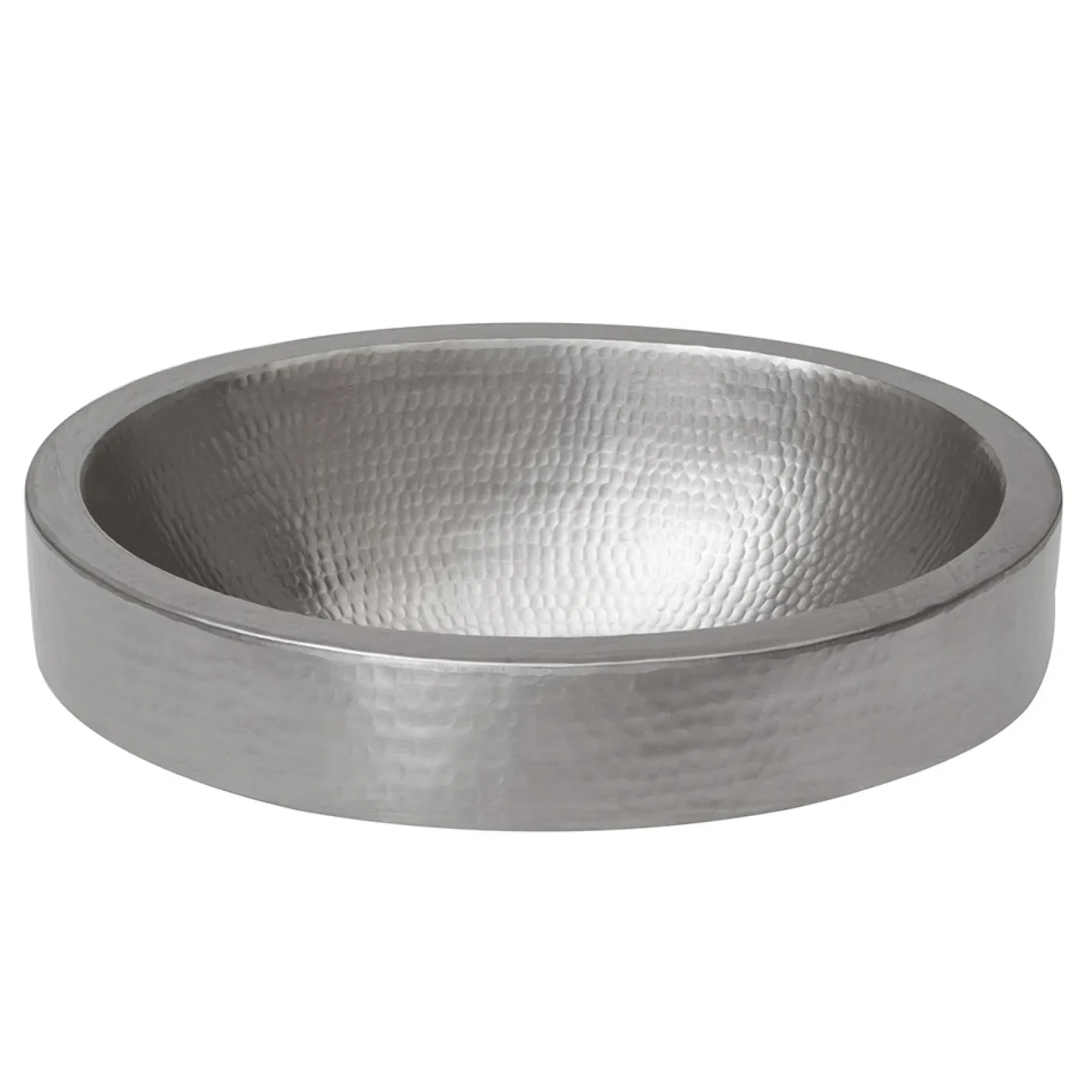 Premier Copper Products 17" Compact Oval Skirted Vessel Hammered Copper Bathroom Sink in Nickel, Matching Drain and Accessories, BSP5_VO17SKEN-P