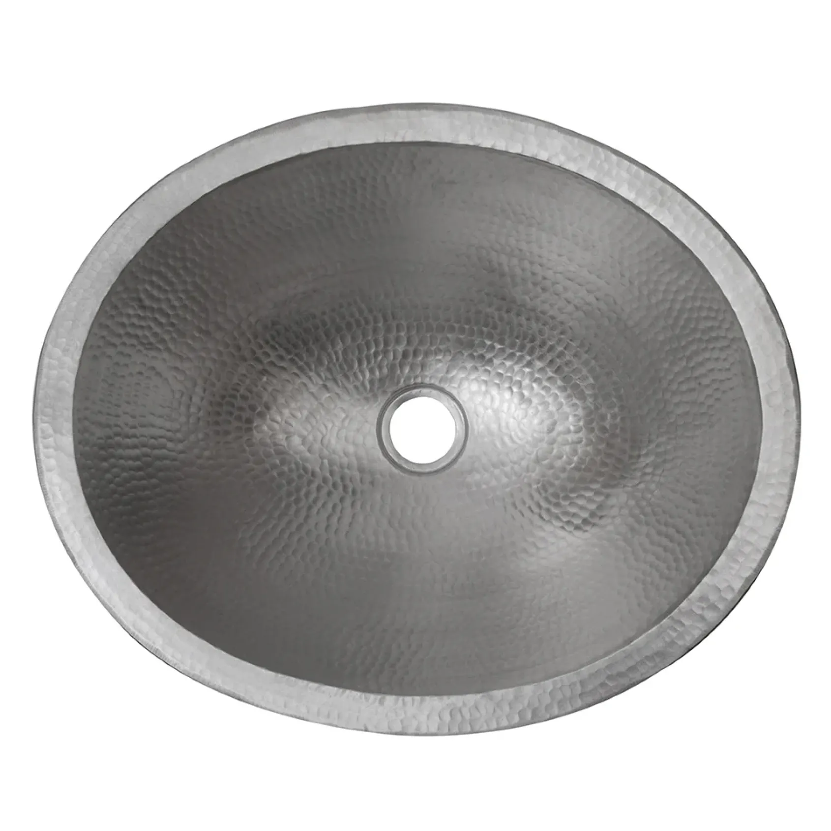 Premier Copper Products 17" Compact Oval Skirted Vessel Hammered Copper Bathroom Sink in Nickel, Matching Drain and Accessories, BSP5_VO17SKEN-P