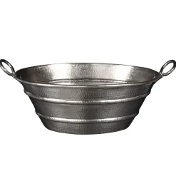 Premier Copper Products 16" Oval Bucket Vessel Hammered Copper Bathroom Sink with Handles in Nickel, Matching Drain and Accessories, BSP5_VOB16EN-P