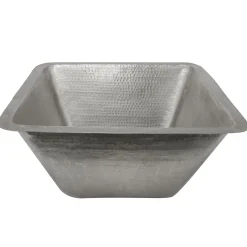 Premier Copper Products 17" Large Square Hammered Copper Bar/Prep Sink in Nickel, Matching Drain and Accessories, BSP5_BS17EN-D