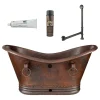 Premier Copper Products 60" Hammered Copper Double Slipper Bathtub with Rings and Overflow Holes and Drain Package, Oil Rubbed Bronze, BSP5_BTDR60DBOF