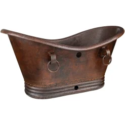Premier Copper Products 60" Hammered Copper Double Slipper Bathtub with Rings and Overflow Holes and Drain Package, Oil Rubbed Bronze, BSP5_BTDR60DBOF