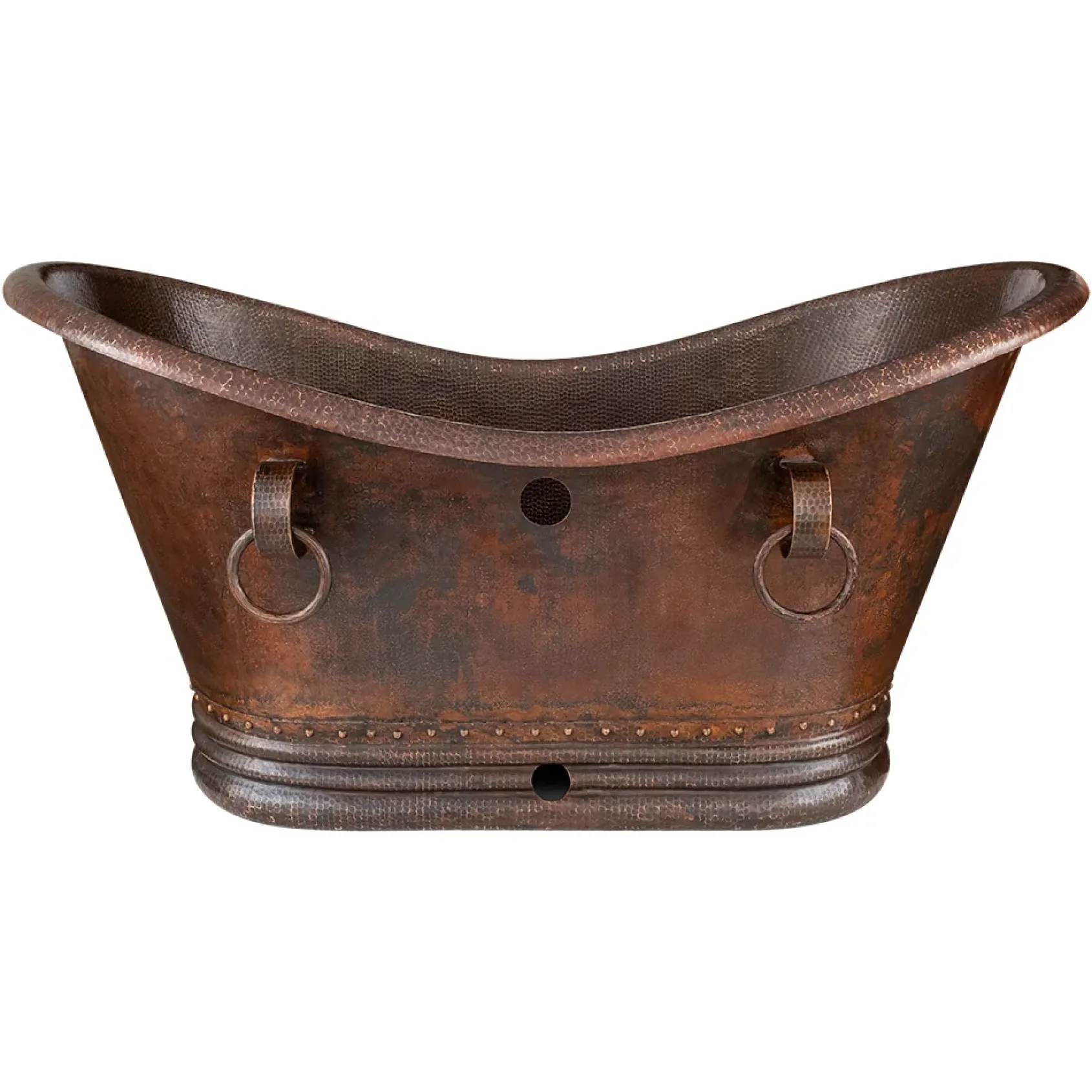Premier Copper Products 60" Hammered Copper Double Slipper Bathtub with Rings and Overflow Holes and Drain Package, Oil Rubbed Bronze, BSP5_BTDR60DBOF
