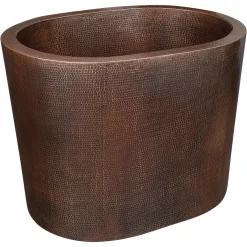 Premier Copper Products 48" Hammered Copper Freestanding Japanese Soaking Tub, Oil Rubbed Bronze, BTO48DB