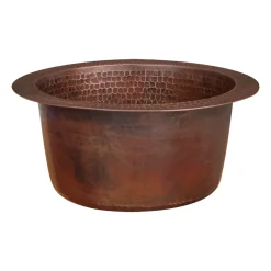 Premier Copper Products 10" Round Hammered Copper Bar Sink w/ 2" Drain Opening, Matching Drain and Accessories, Oil Rubbed Bronze, BSP5_BR10DB2-B