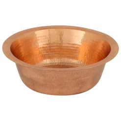 Premier Copper Products 14" Round Hammered Copper Bar Sink with 2" Drain Opening in Polished Copper, Matching Drain and Accessories, BSP5_BR14PC2-B