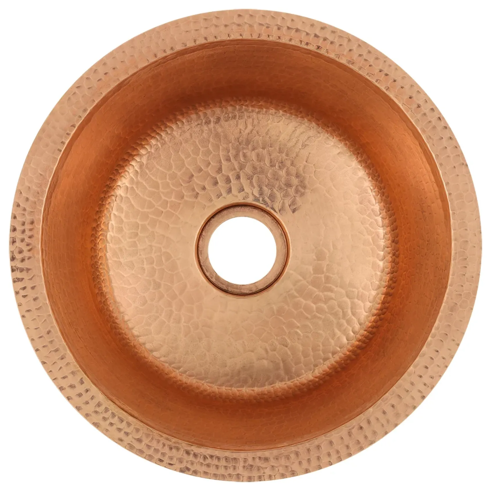 Premier Copper Products 14" Round Hammered Copper Bar Sink with 2" Drain Opening in Polished Copper, Matching Drain and Accessories, BSP5_BR14PC2-B