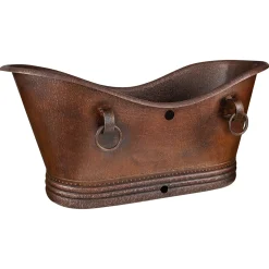 Premier Copper Products 67" Hammered Copper Double Slipper Bathtub with Rings and Overflow Holes and Drain Package, Oil Rubbed Bronze, BSP5_BTDR67DBOF