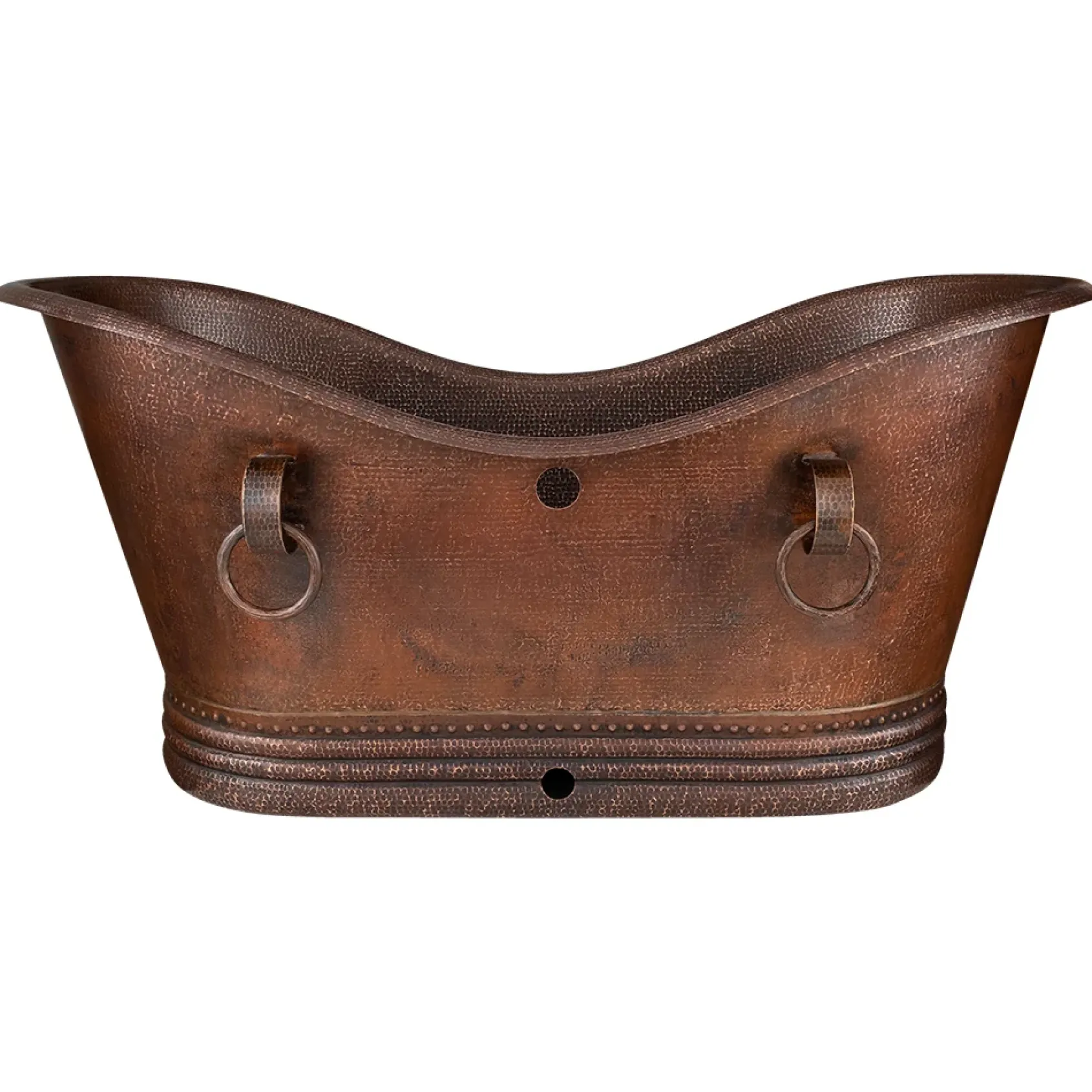 Premier Copper Products 67" Hammered Copper Double Slipper Bathtub with Rings and Overflow Holes and Drain Package, Oil Rubbed Bronze, BSP5_BTDR67DBOF