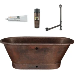 Premier Copper Products 72" Hammered Copper Modern Style Bathtub with Overflow Holes and Drain Package, Oil Rubbed Bronze, BSP5_BTM72DBOF