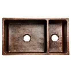 Premier Copper Products 33" Copper Kitchen Sink, 75/25 Double Bowl, Oil Rubbed Bronze, K75DB33199