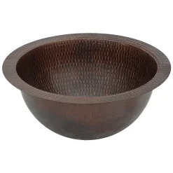 Premier Copper Products 12" Round Copper Bathroom Sink, Oil Rubbed Bronze, LR12FDB