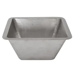 Premier Copper Products 15" Square Hammered Copper Bar/Prep Sink in Nickel w/ 3.5" Drain Opening, Matching Drain and Accessories, BSP5_BS15EN3-D